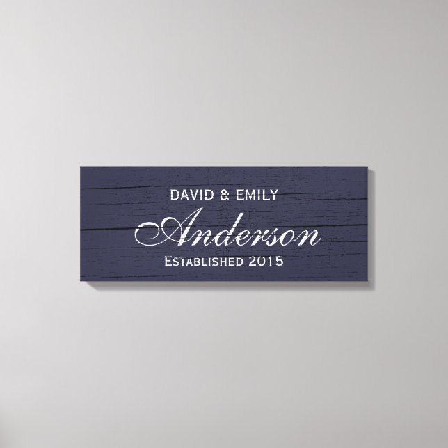 Familienname "Dark Blue Family Name Sign" Leinwanddruck (Vorderseite)
