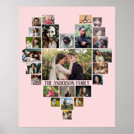 Familienname der Fotocollage im Herzen 25 Bilder p Poster