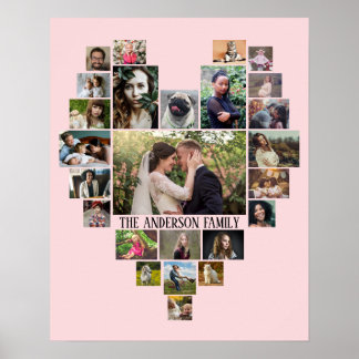 Familienname der Fotocollage im Herzen 25 Bilder p Poster