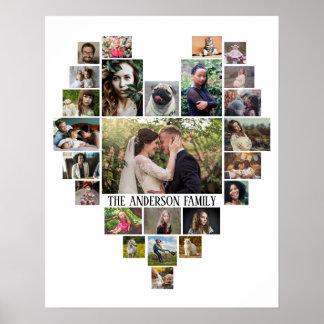 Familienname der Fotocollage im Herzen 25 Bilder w Poster