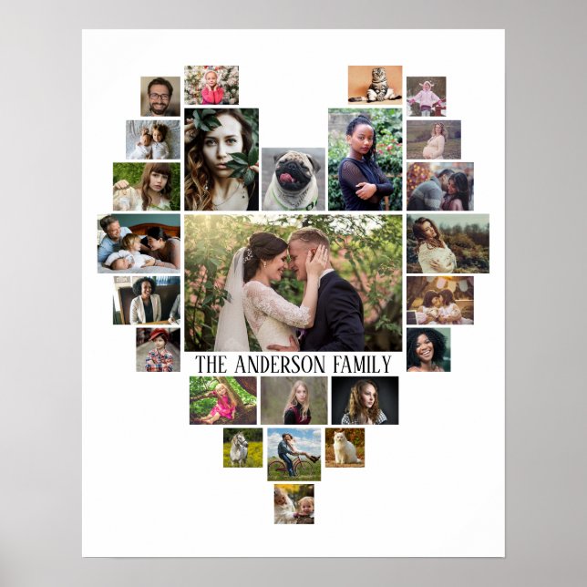 Familienname der Fotocollage im Herzen 25 Bilder w Poster (Vorne)