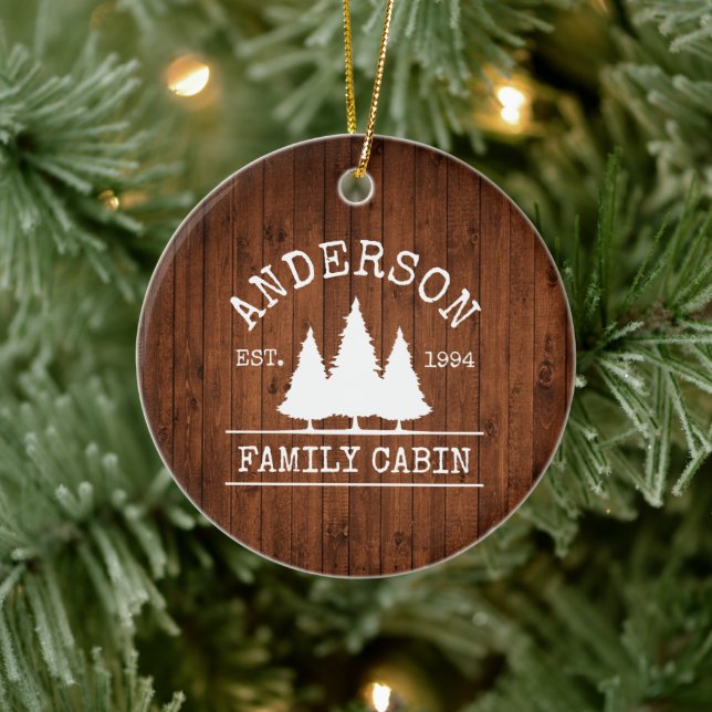 Familienname der Kabine Rustikaler Wald Keramik Ornament (Baum)