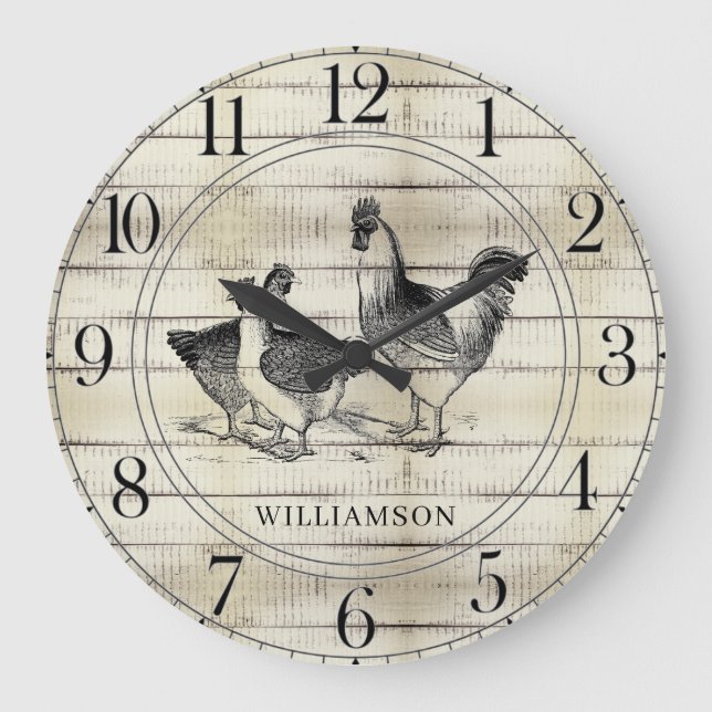 Familienname der rustikalen Holzfarm Große Wanduhr (Vorderseite)