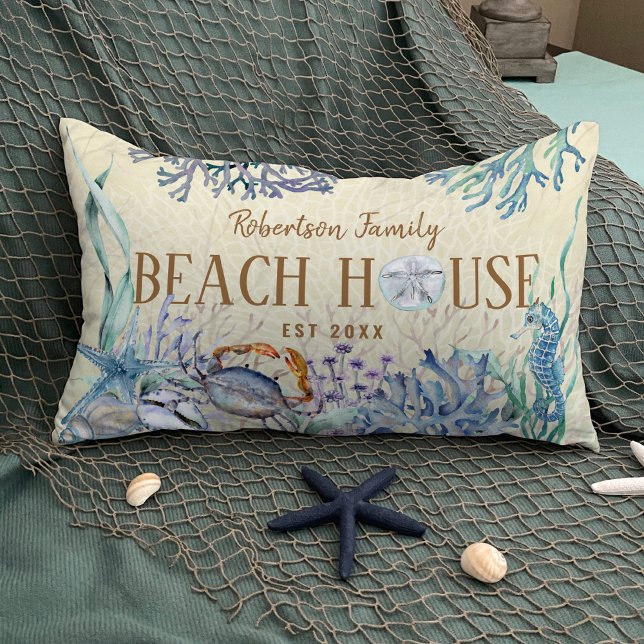 Familienname des Coastal Beach House Kissen Für Draußen (Von Creator hochgeladen)