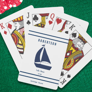 Familienname des Lake House in Navyblau Nautical Spielkarten