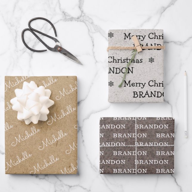 Familienname Einfacher Weihnachtsurlaub Craft Geschenkpapier Set (Vorderseite)