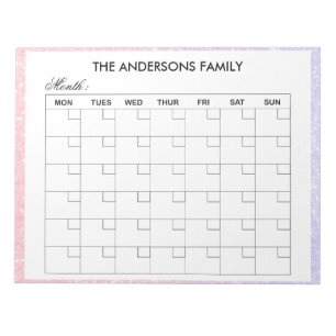 Familienname Eleganter Monatlicher Kalenderplaner Notizblock