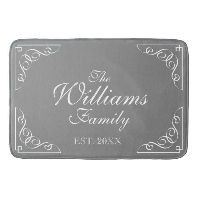 Familienname Est. graue Badmatte mit elegantem Badematte (Vorderseite)