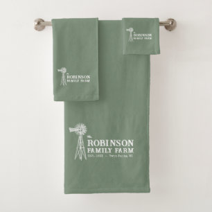Familienname Farm Rustic Windmill Sage Green Badhandtuch Set