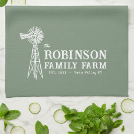 Familienname Farm Rustic Windmill Sage Green Geschirrtuch