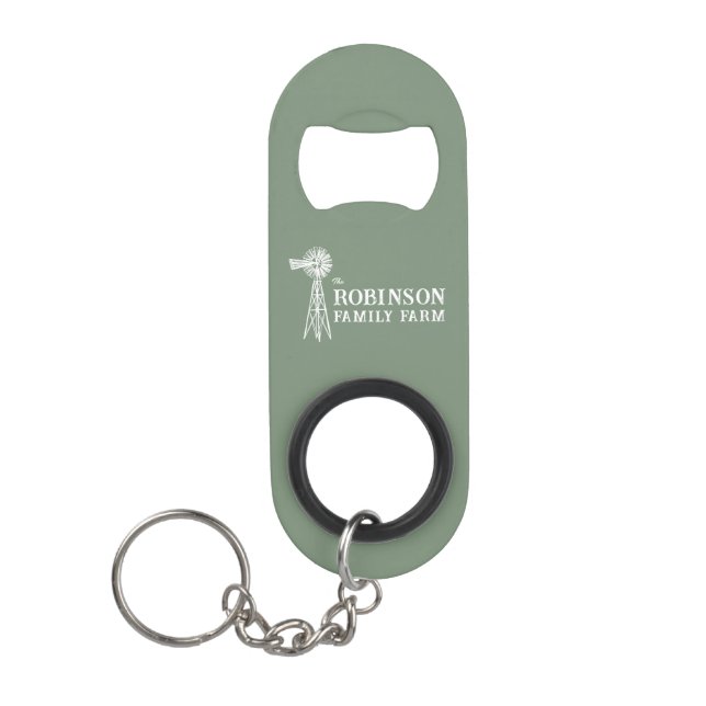 Familienname Farm Rustic Windmill Sage Green Mini Flaschenöffner (Vorderseite)