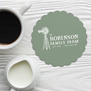 Familienname Farm Rustic Windmill Sage Green Untersetzer