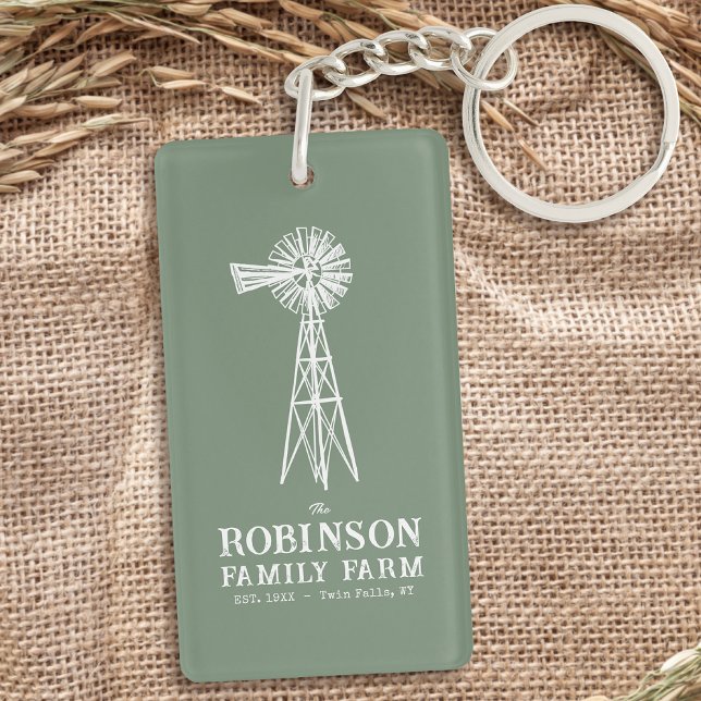 Familienname Farm Rustikale Windmühle Fläche Grün  Schlüsselanhänger (Von Creator hochgeladen)