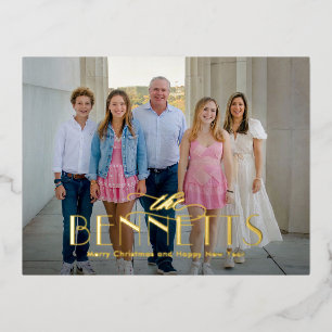 Familienname FOIL Moderne Elegante Holiday Postkar Folien Feiertagspostkarte