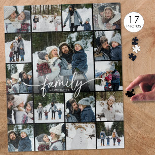 Familienname Foto-Collage Moderne Schrift 17 Fotos