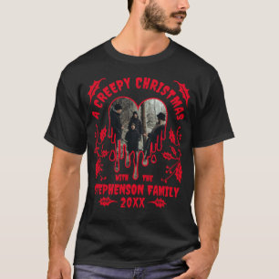 Familienname Foto Red Heart Creepy Weihnachten T-Shirt
