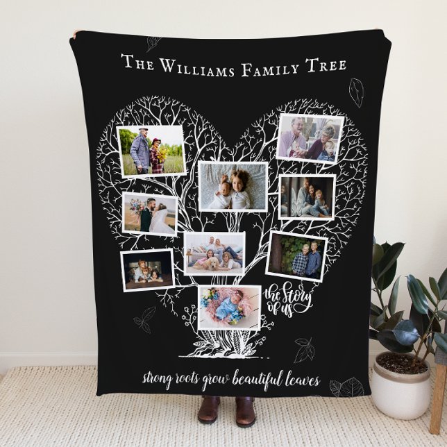 Familienname FotoCollage | Familienbaumherz Fleecedecke (Von Creator hochgeladen)
