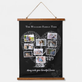 Familienname FotoCollage | Familienbaumherz Wandteppich Mit Holzrahmen
