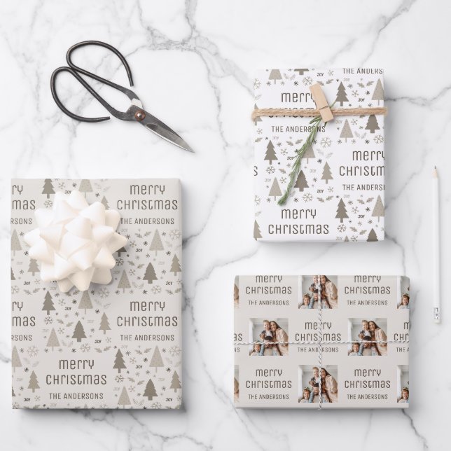 Familienname für Weihnachts-Foto Geschenkpapier Set (Vorderseite)