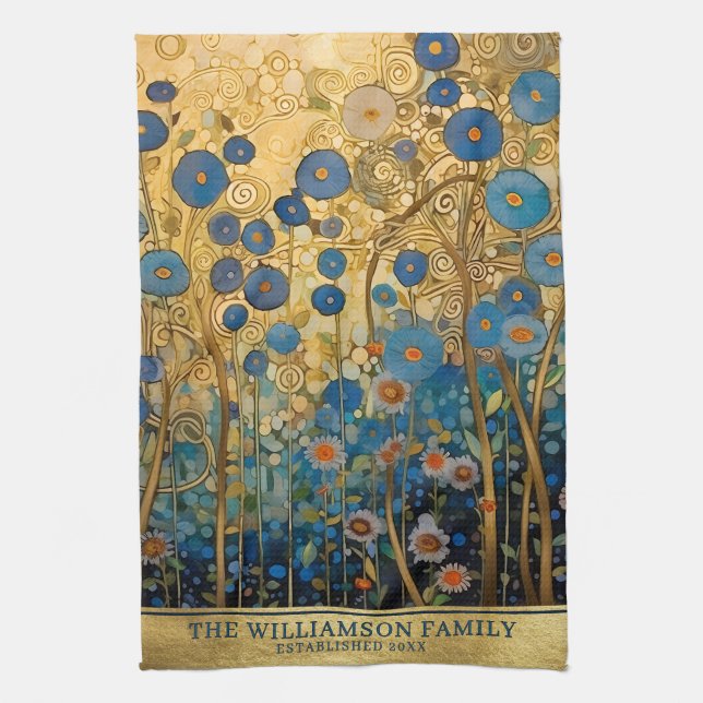 Familienname Gold Floral Klimt Art Geschirrtuch (Vertikal)