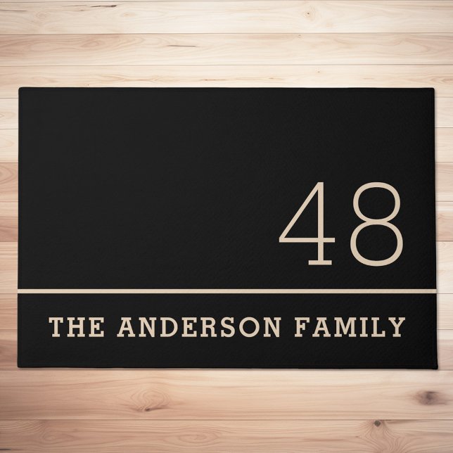 Familienname Hausnummer schwarz Fußmatte (Family name house number black neutral doormat)