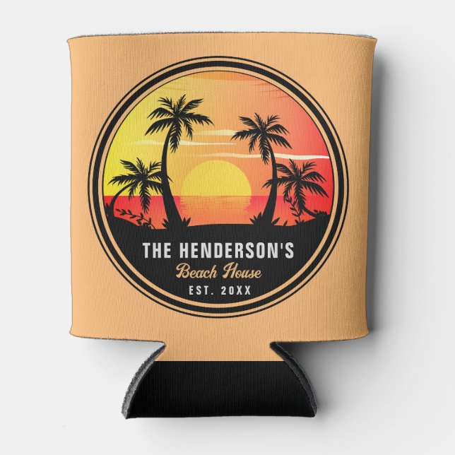 Familienname House Beach Retro Sunset Souvenirs 60 Dosenkühler (Vorderseite)