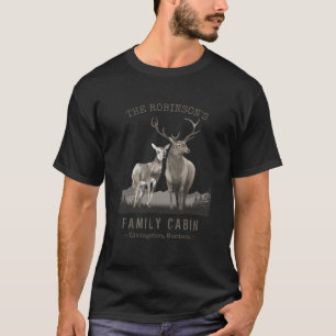 Familienname Hütte Hirsche Kiefernwald Schwarz T-Shirt