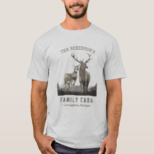 Familienname Hütte Hirsche Pinienwald Lichtgrau T-Shirt