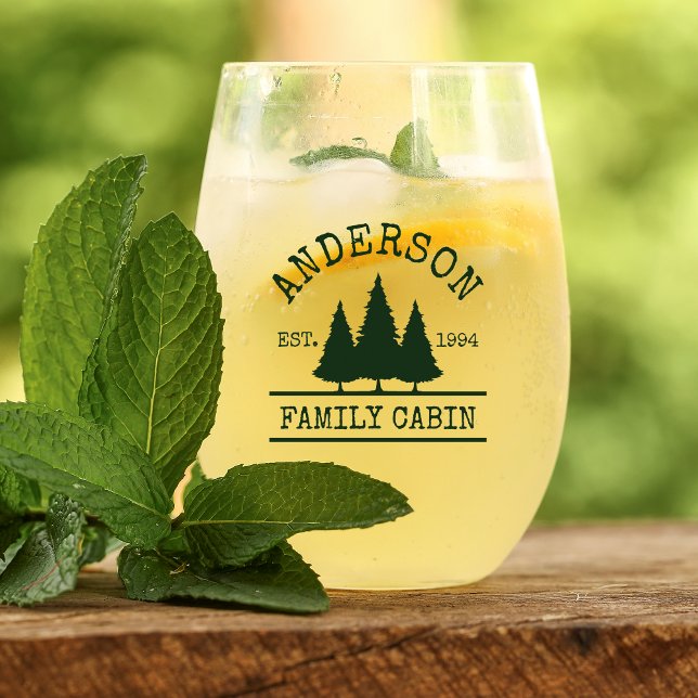 Familienname Hütte Waldgrüne Kiefern Weinglas Ohne Stiel (Several styles to choose from.)