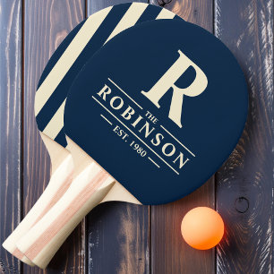 Familienname & Initial Polo Streifen Tiefsee Blau Tischtennis Schläger