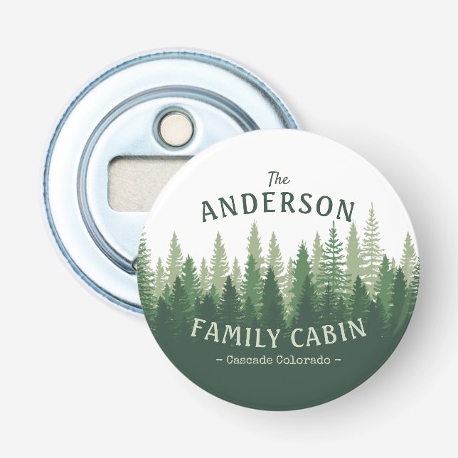 Familienname Kabine Lage Pine Tree Forest Flaschenöffner (Vorderseite)