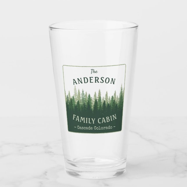 Familienname Kabine Lage Pine Tree Forest Glas (Vorderseite)