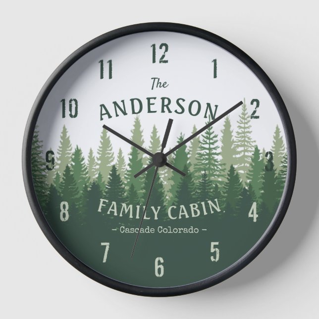 Familienname Kabine Lage Pine Tree Forest Uhr (Vorderseite)