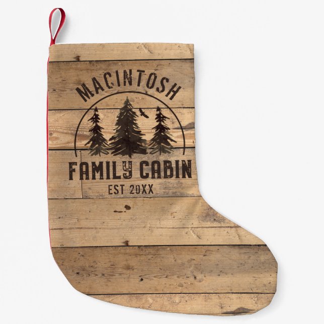 Familienname Kabine Rustikaler Wald Personalisiert Kleiner Weihnachtsstrumpf (Vorderseite)