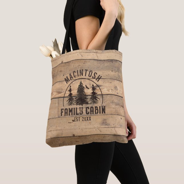 Familienname Kabine Rustikales Holz Personalisiert Tasche (Von Nahem)