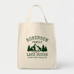 Familienname Lake House Forest Green Silhouette Tragetasche