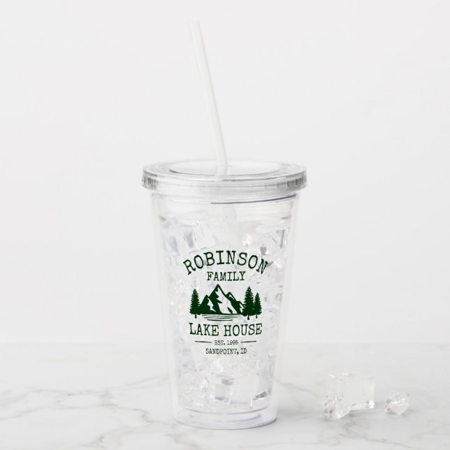 Familienname Lake House Forest Green Trees Acryltrinkbecher (Vorderseite Ice)
