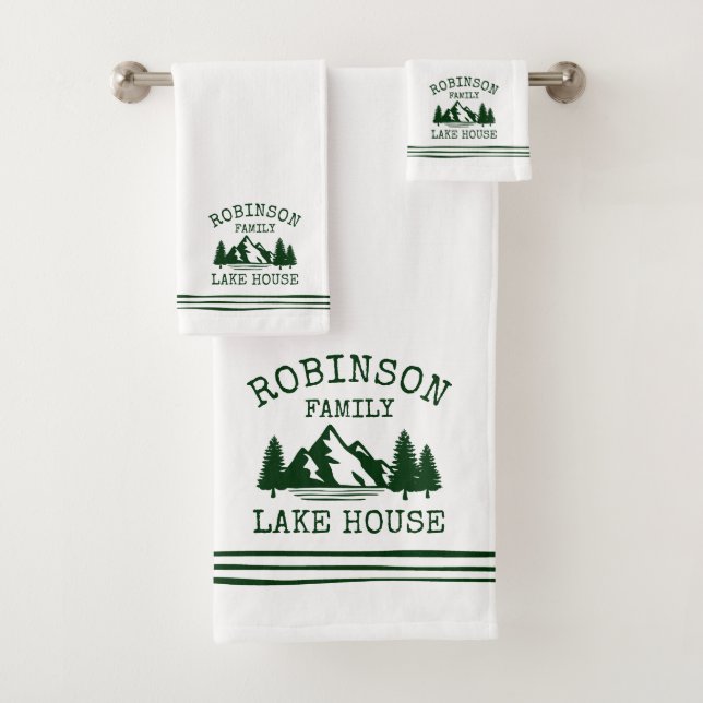 Familienname Lake House Forest Green Trees Badhandtuch Set (Insitu)