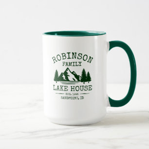 Familienname Lake House Forest Green Trees Big Tasse