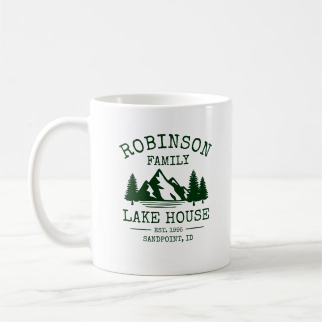 Familienname Lake House Forest Green Trees Kaffeetasse (Links)