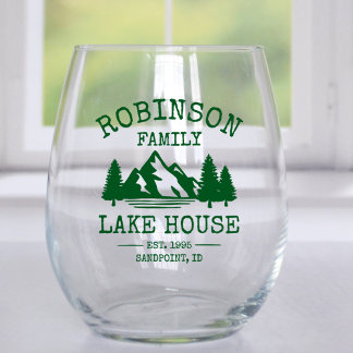 Familienname Lake House Forest Green Trees Weinglas Ohne Stiel