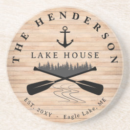 Familienname Lake House Pine Trewood Personalisier Getränkeuntersetzer
