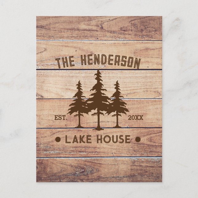 Familienname Lake House Pine Trewood Personalisier Postkarte (Vorderseite)
