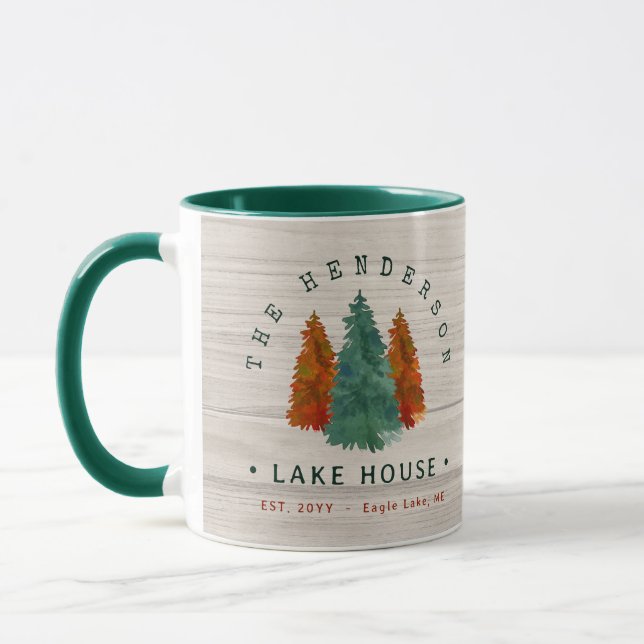 Familienname Lake House Pine Trewood Personalisier Tasse (Links)