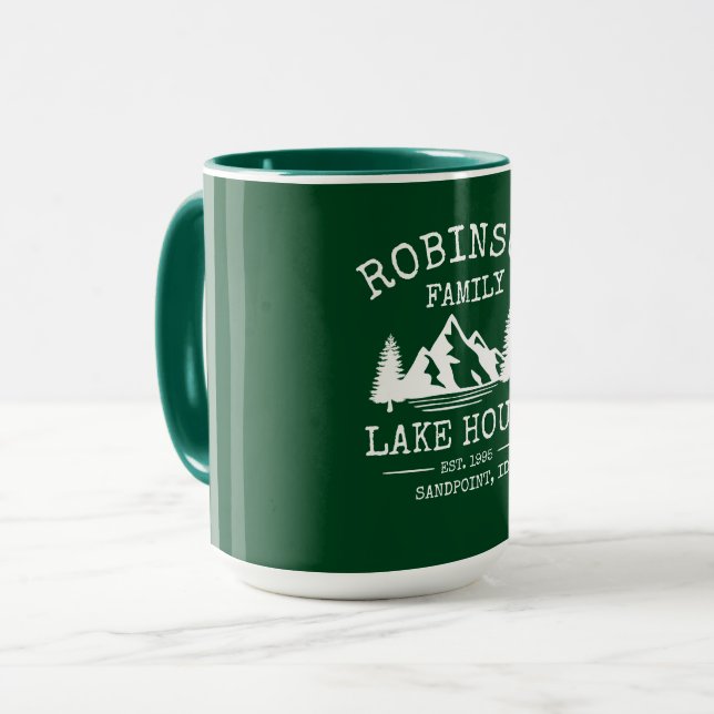 Familienname Lake House Trees Forest Green Big Tasse (Vorderseite Links)
