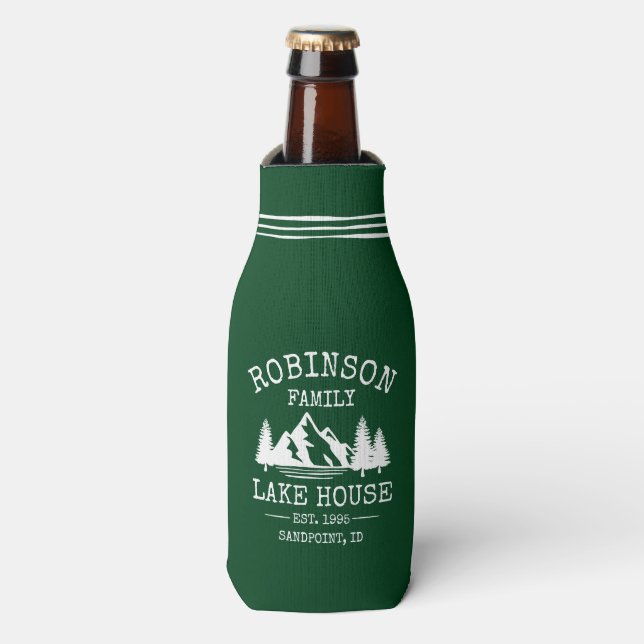 Familienname Lake House Trees Forest Green Flaschenkühler (Flaschenvorderseite)
