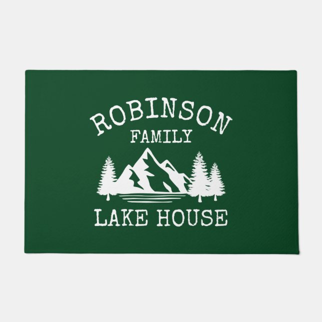 Familienname Lake House Trees Forest Green Fußmatte (Vorderseite)