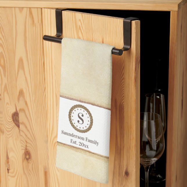 Familienname Land bearbeitet monogramm Kaffee brau Geschirrtuch (Drittel gefaltet)