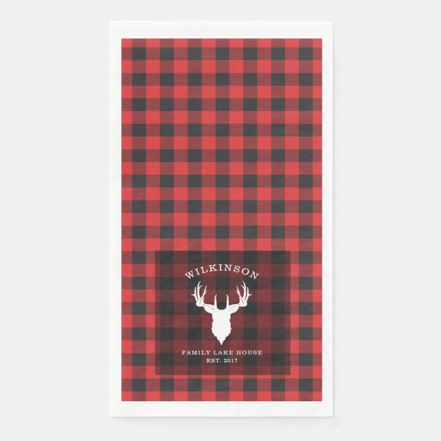 Familienname Lumberjack Kariertes Lake House Serviette (Vorderseite)