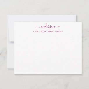 Familienname Magenta Pink Script Calligraphy Mitteilungskarte